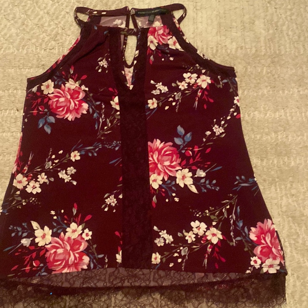 White House, Black Market size XS burgundy and pink flowered Halter Tank